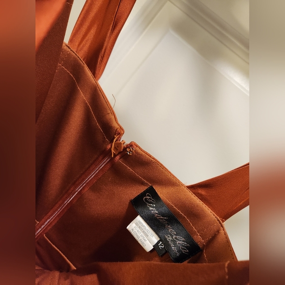 Cinderella Divine Burnt Orange Cowl Neck Gown - Picture 4 of 5